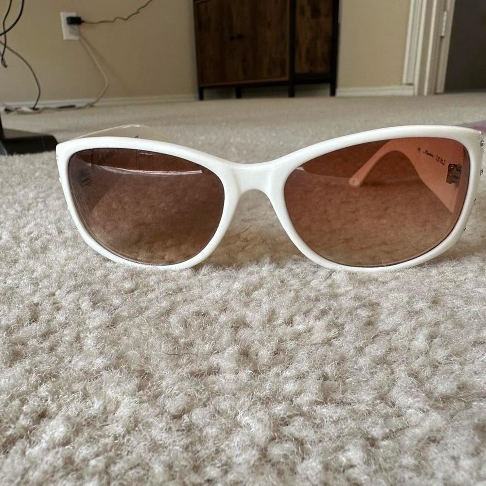 Y2K Fossil Rhinestone White Sunglasses with Brown Lenses